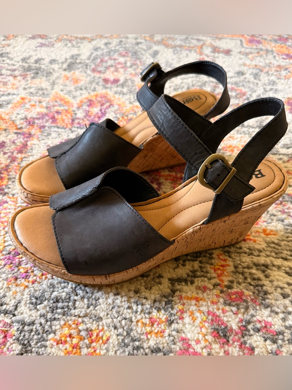 Born Black Wedge Sandals with Cork Platform - Women